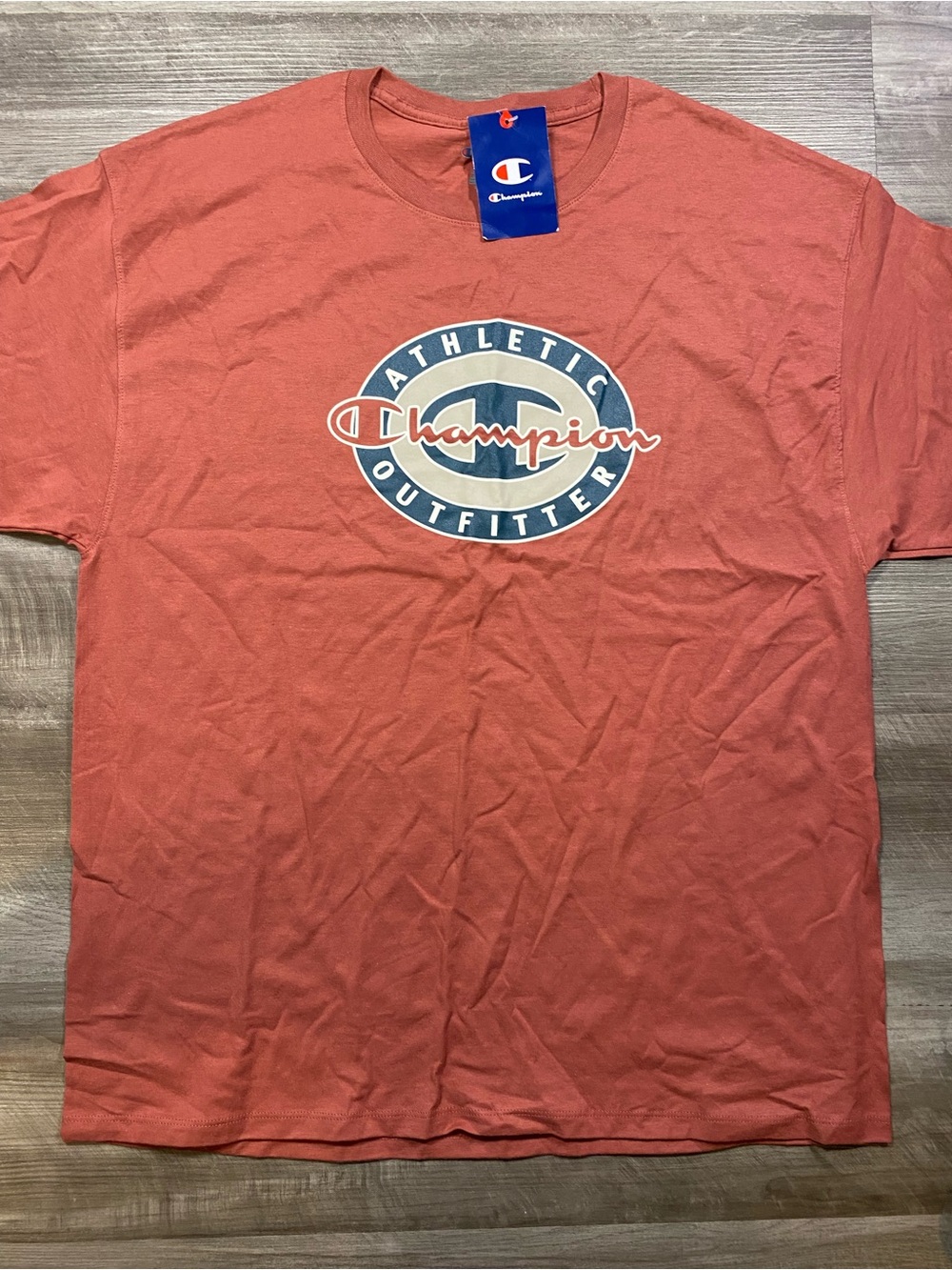 Champion Men's Short Sleeve Tee in Rust Red with Athletic Outfitter Logo